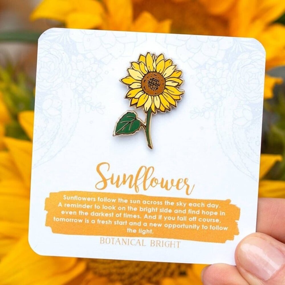Sunflower Enamel Pin - Gold Plated‎ Nature & Flower Jewelry - Floral Brooch - Picture 3 of 4